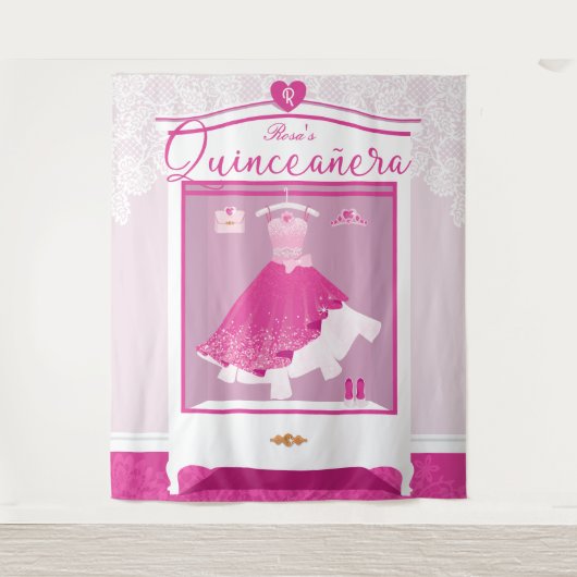 ピンクファッションドリームガウンワードローブキンセアニェラパーティー タペストリー (正面)