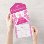 ピンクファッションドリームプリンセスガウンキンセアニェラパーティー オールインワン招待状 (貼ってはがせる)