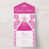 ピンクファッションドリームプリンセスガウンキンセアニェラパーティー オールインワン招待状 (内側)