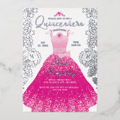 ピンクファッションドリームプリンセスガウンキンセアニェラパーティー 箔招待状 (正面)