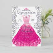 ピンクファッションドリームプリンセスガウンキンセアニェラパーティー 箔招待状 (立ち正面)