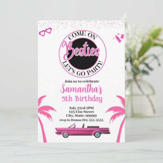 ピンクファッションドールディーバ誕生日招待状 招待状 (スタンド正面)