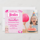 ピンクファッションドールフォト誕生日招待状 招待状 (正面)