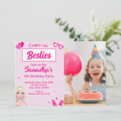 ピンクファッションドールフォト誕生日招待状 招待状 (スタンド正面)