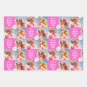 ピンクファッションパーソナライズ少女の名前誕生日 ラッピングペーパーシート (正面)