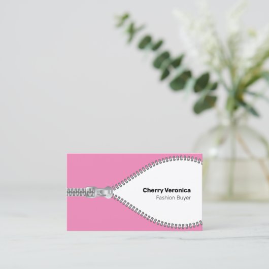 ピンクファッション業界ジッパー名刺 名刺 (スタンド正面)