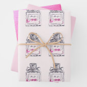 ピンクファッション香水ボトル水色かわいい ラッピングペーパーシート (インサイチュ)