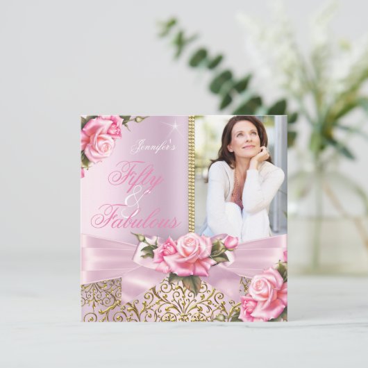 ピンクファブラス50バラボウフォトバースデーパーティー 招待状 (スタンド正面)