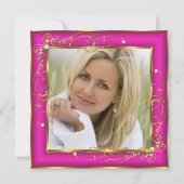 ピンクファブラス50フォト金ゴールドシャンパンヒールパーティー 招待状 (裏面)