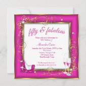 ピンクファブラス50フォト金ゴールドシャンパンヒールパーティー 招待状 (正面)