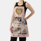 ピンクファミリーフォトコラージュと金ゴールドハートモノグラム エプロン (インサイチュ)