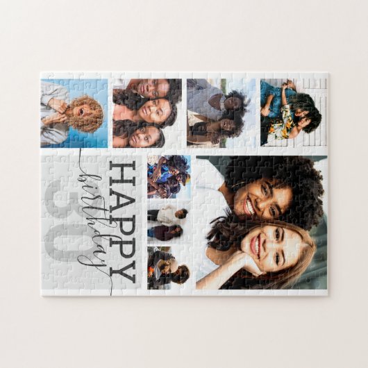 ピンクファミリーフレンズフォトコラージュハッピーバースデー ジグソーパズル (横)