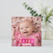 ピンクファミリーポートレートフラット誕生日グリーティングカード カード (スタンド正面)