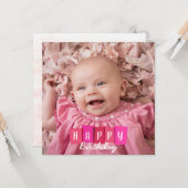 ピンクファミリーポートレートフラット誕生日グリーティングカード カード (正面/裏面インサイチュ)