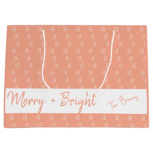 ピンクファララパーソナライズされたネーム抱き枕 ラージペーパーバッグ (正面)