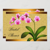ピンクファレノプシス蘭の花のブライダルシャワー 招待状 (正面/裏面)
