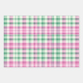 ピンクファンキーとグリーンの格子状タータンチェックミックスパターン ラッピングペーパーシート (正面2)