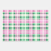 ピンクファンキーとグリーンの格子状タータンチェックミックスパターン ラッピングペーパーシート (正面)