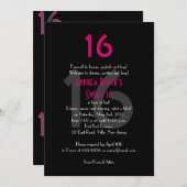 ピンクファンキーとブラックスウィート16誕生日招待状 招待状 (正面/裏面)