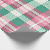 ピンクファンキーとミントグリーンの格子状タータンチェック模様 ラッピングペーパー (角)