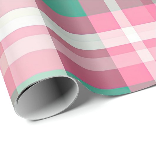 ピンクファンキーとミントグリーンの格子状タータンチェック模様 ラッピングペーパー (ロールコーナー)