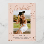 ピンクファンキーの金ゴールドモダン卒業発表 箔招待状 (正面)