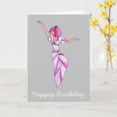 ピンクファンキーの髪のピンクのダンサー カード (黄色い花)