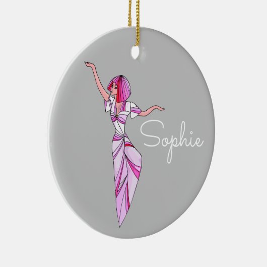 ピンクファンキーの髪のピンクのダンサー セラミックオーナメント (右)