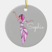 ピンクファンキーの髪のピンクのダンサー セラミックオーナメント (正面)