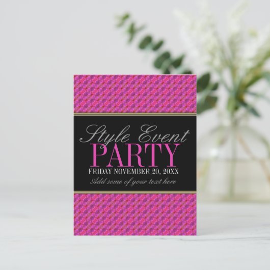 ピンクファンキーパタンオフィスパーティの招待状カード インビテーションポストカード (スタンド正面)