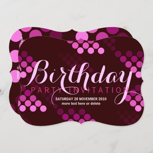 ピンクファンキーパーティーII誕生日招待状 招待状 (正面/裏面)