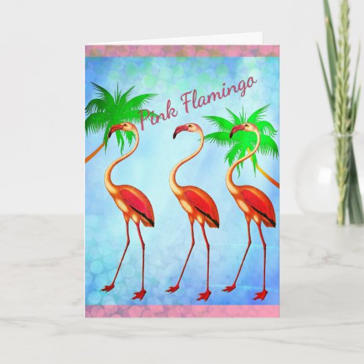 ピンクファンキーフラミンゴハッピーバースデー カード (正面)