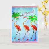 ピンクファンキーフラミンゴハッピーバースデー カード (黄色い花)