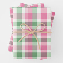 ピンクファンキー及び緑色の格子状タータンチェック模様