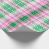 ピンクファンキー及び緑色の格子状タータンチェック模様 ラッピングペーパー (角)