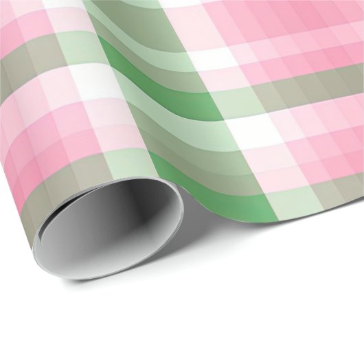 ピンクファンキー及び緑色の格子状タータンチェック模様 ラッピングペーパー (ロールコーナー)