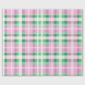 ピンクファンキー及び緑色の格子状タータンチェック模様 ラッピングペーパー (フラット)