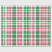 ピンクファンキー及び緑色の格子状タータンチェック模様 ラッピングペーパー (フラット)
