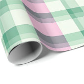 ピンクファンキー及び緑色の格子状タータンチェック模様 ラッピングペーパー (ロールコーナー)
