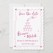 ピンクファンキー手書きシャンパンタワー結婚ズS セーブザデート (正面)