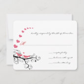 ピンクファンキー渦巻形のラブバードツリーウェディングRSVP 出欠カード (正面)