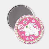 ピンクファンシーとグリーンの象とフローラ磁石 マグネット (正面/裏面)