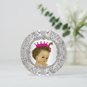 ピンクファンシーとシルバーの赤ちゃんガールシャワー 招待状 (スタンド正面)