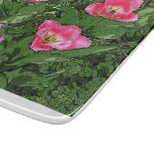 「ピンクファンシーと白の縁付きチューリップ/グラスのフリル カッティングボード (角)