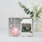 ピンクファンシーのクリスマスオーナメントホリデーフォトカード シーズンカード (スタンド正面)