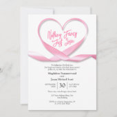 ピンクファンシーのハートリボンを愛す結婚るNothing 招待状 (正面)