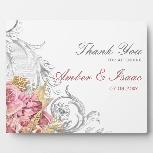 ピンクファンシーのフローラ結婚の感謝の表の看板 フォトプラーク (正面)