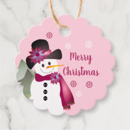 ピンクファンシーエッジ雪だるま紙ラベル フェイバータグ