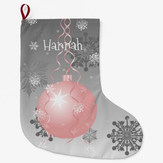 ピンクファンシークリスマスオーナメントストッキング ラージクリスマスストッキング (正面)