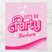 ピンクファンシーグリッターパーティー名前をカスタムする ワインラベル (シングルラベル)